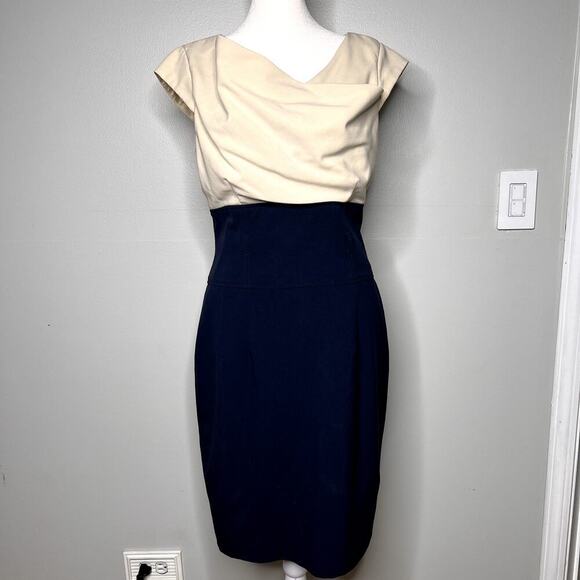 Calvin Klein Sheath Dress Size 6 Color Block Stretch Asymmetrical Neckline - Picture 1 of 12